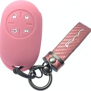 Key Case Fits Fiat 500e Electric 2021 2022 2023 2024 2025 UK USA AUS Europe Australia (Pink and Rose Key Ring)
