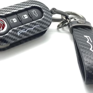 Étui à clés pour Fiat 500C 500-500L Abarth Grande Punto Brava Panda Stilo Linea (fibre de carbone 3D + porte-clés)