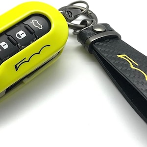 Étui pour clés ETUI compatible avec Fiat 500C 500-500L Abarth Grande Punto Brava Panda Stilo Linea (étui jaune-noir et porte-clés)