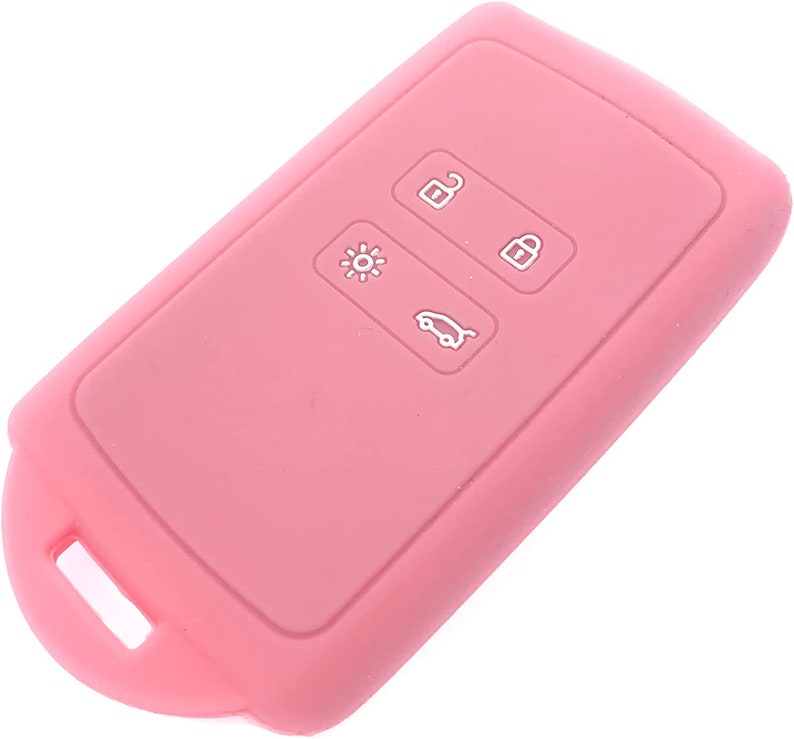 Etui Key Cover Housse de protection en silicone pour Dacia Renanult 4 Button Keyless Card 2016-20 Kadjar Koleos Megane Captur Dancia Pink Sherbet