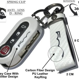 Étui à clés blanc nacré pailleté pour Fiat 500C 500-500L Abarth grande brava Panda Stilo Linea 3 boutons + porte-clés UK USA EU AuS