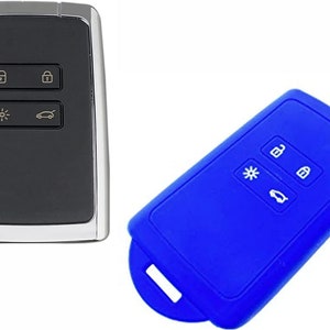 Etui Key Cover Housse de protection en silicone pour Dacia Renanult 4 Button Keyless Card 2016-20 Kadjar Koleos Megane Captur Dancia Blue