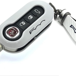 Étui pour clés ETUI compatible avec Fiat 500C 500-500L Abarth Grande Punto Brava Panda Stilo Linea (porte-clés blanc, étui blanc brillant)