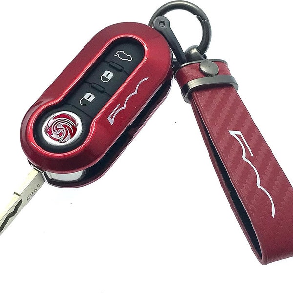 ETUI Schlüsselanhänger Hülle Kompatibel für FIAT 500C 500-500L Abarth Grande Punto Brava Panda Stilo Linea (Roter Schlüsselring, Rote Hülle)
