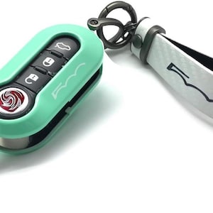 Étui à clés compatible avec Fiat 500C 500-500L Abarth Grande Punto Brava Panda Stilo Linea (étui vert menthe, porte-clés blanc)