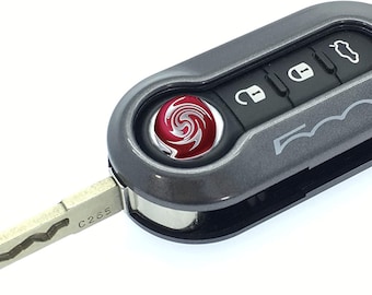 Grijze glanzende sleutelhangerbehuizing voor Fiat 500 Abarth, 3 knoppen