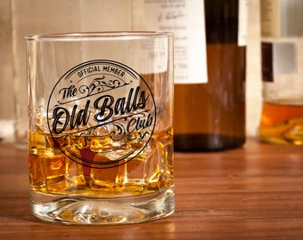 Old Balls Whiskey Glass - Funny Retirement or Birthday Gifts for Men - Unique Gag Gifts for Dad, Grandpa, Old Man, 30th, 40th, 50th, 60th