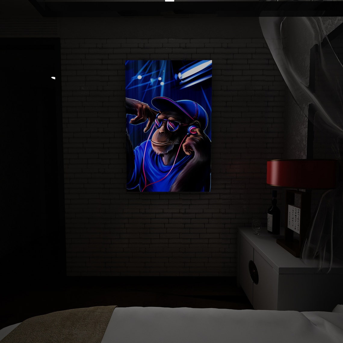Lighted Banksy DJ Monkey Wall Art Music With Headphones Art Etsy