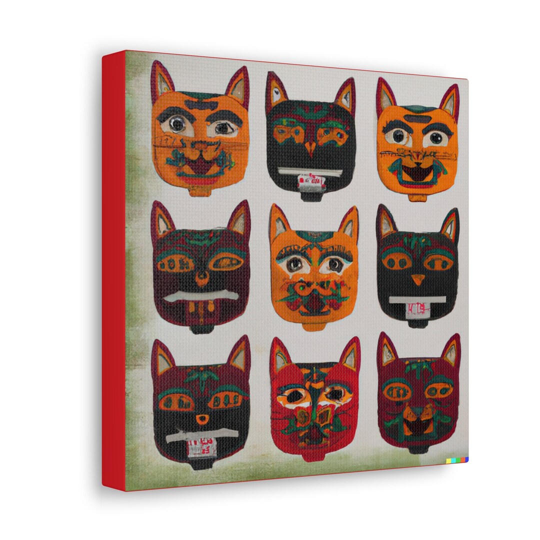 Aztec Wall Art Aztec Art Mexican Art Cat Lovers Canvas Cat Etsy