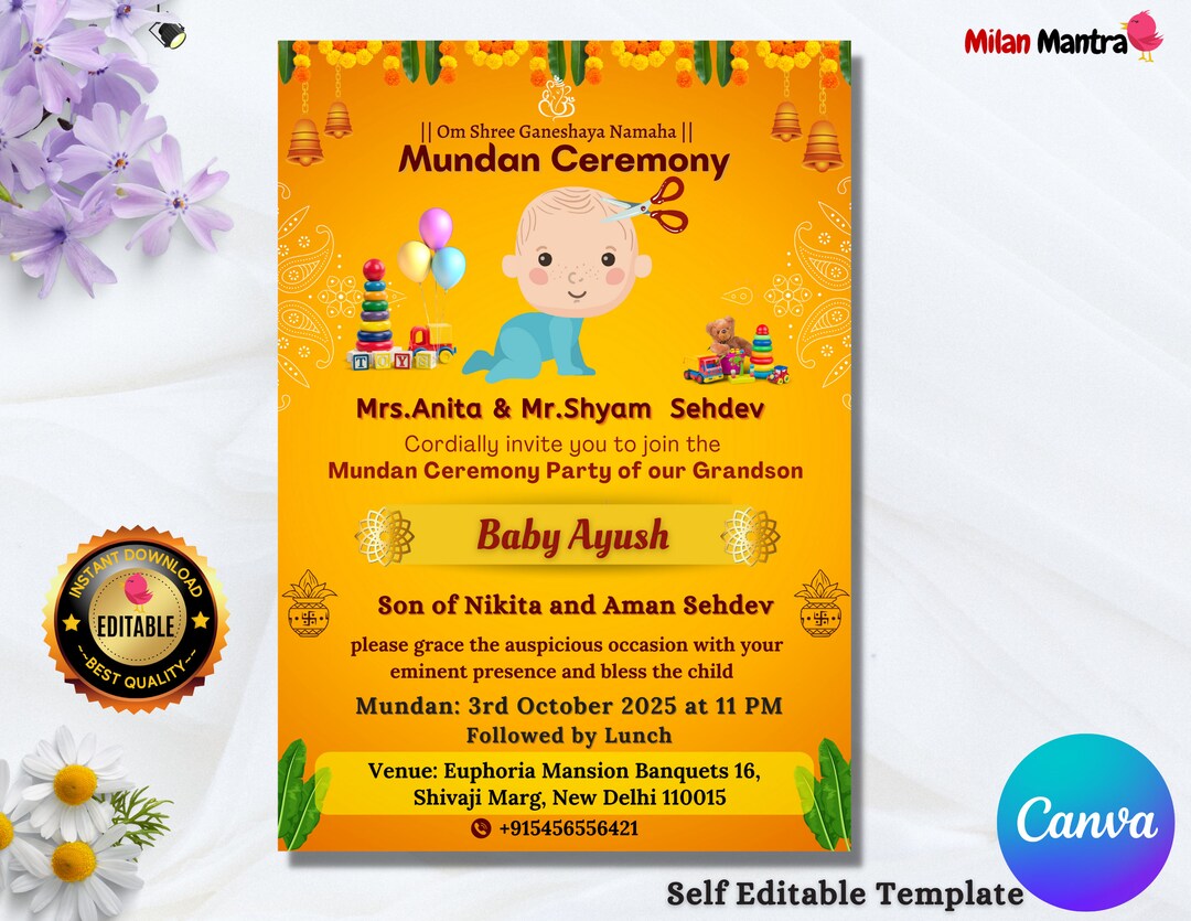 Mundan Invitation Card Mundan Ceremony Invitation Mundan Etsy