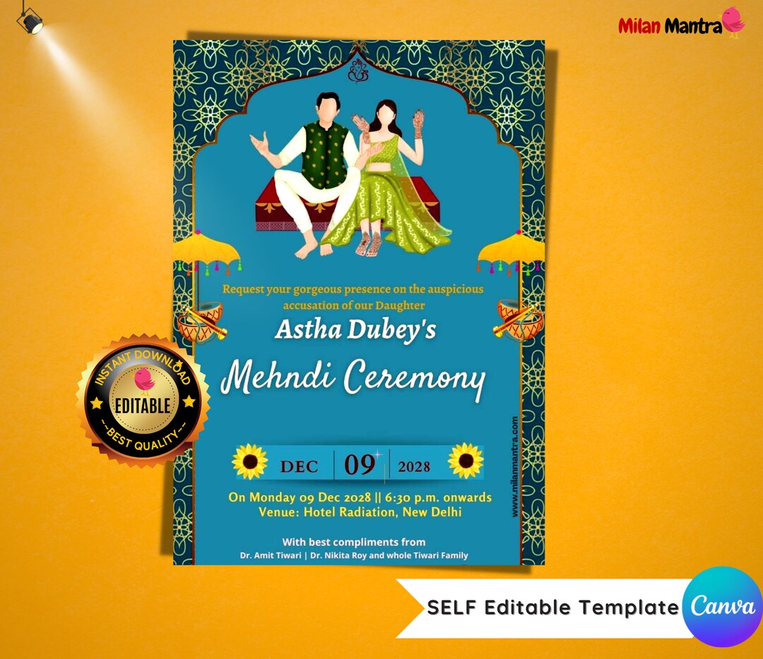 Mehndi Invitation Card Hindu Mehndi Invitation Ceremony Etsy