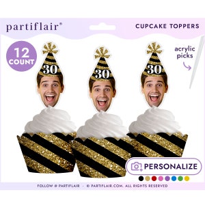 Personalized Face Cupcake Toppers: Photo Party Decorations (12 Count)