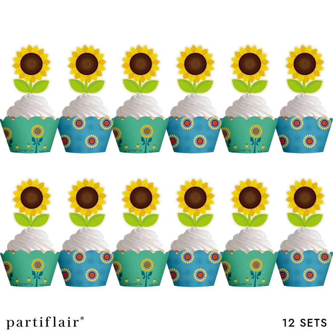 Sunflower Cupcake Toppers, Summer Cupcake Toppers, Flower Cupcake