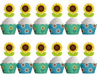 Sunflower Cupcake Toppers, Summer Cupcake Toppers, Flower Cupcake Toppers, Sunflower Birthday, Sunflower Party Decorations