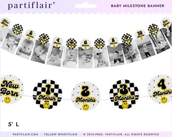 Smiley First Birthday Photo Banner: 'One Happy Dude' Milestone Decor