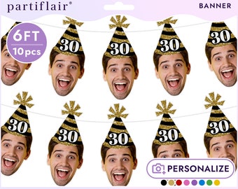 Custom Face Milestone Birthday Banner: Personalized Photo Garland Banner
