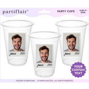 Bicchieri per feste in plastica con volti personalizzati, Bicchieri per feste personalizzati, Bicchieri per il 40° compleanno personalizzati, Bicchieri vintage con foto del 21° compleanno, Decorazioni per bicchieri per feste con volti personalizzati