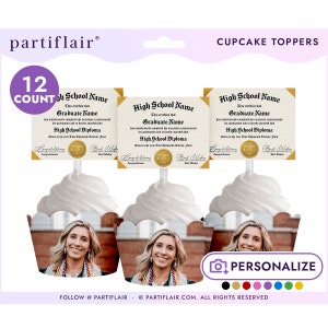 Custom Graduation Diploma Cupcake Toppers: Class of 2024, Set of 12