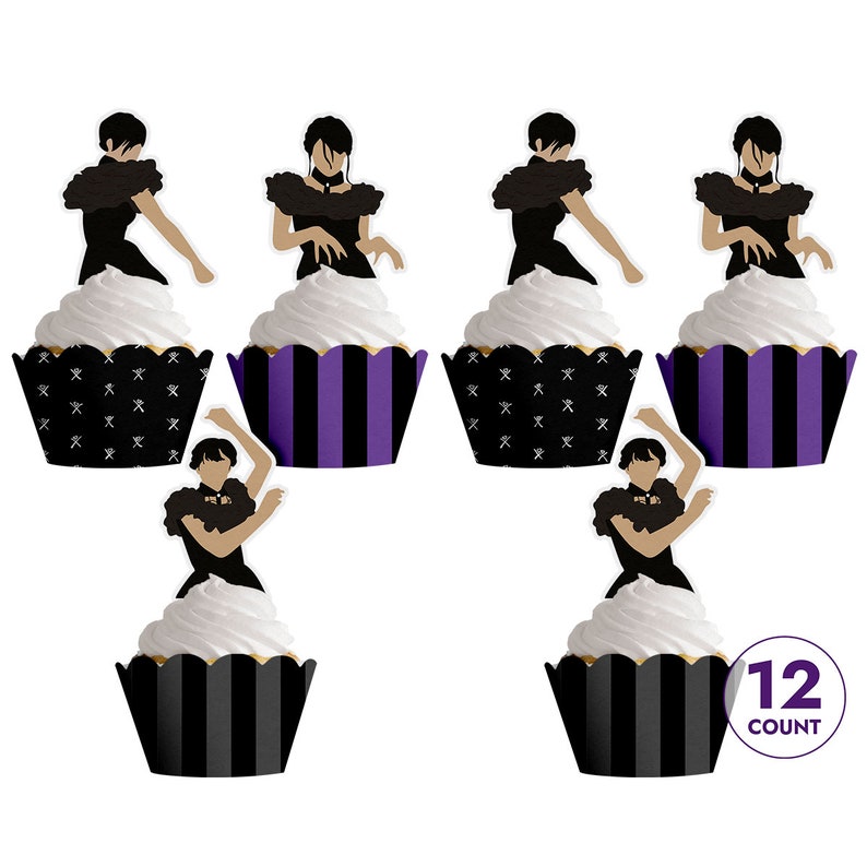 WEDNESDAY Addams Party CUPCAKE TOPPERS Wednesday Cupcake image 1