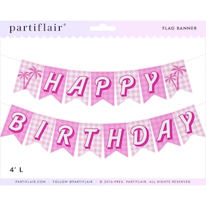Pink Gingham Birthday Banner: Party Garland Decor