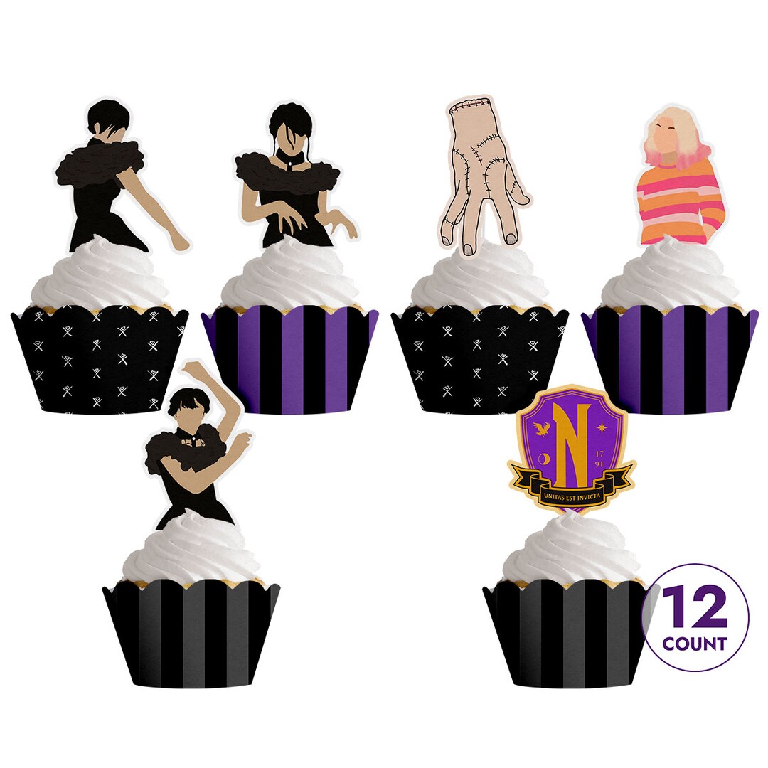 WEDNESDAY Addams Party CUPCAKE TOPPERS Wednesday Cupcake Etsy
