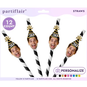 Custom Photo Face Straws: Personalized Birthday Party Decorations (Set of 12)