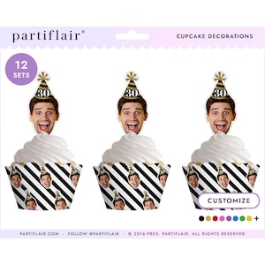 Adornos personalizados para cupcakes con caras: decoraciones personalizadas con foto para fiestas (12 unidades)