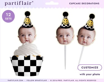 Personalized Photo Cupcake Toppers: Happy Dude Birthday Decorations