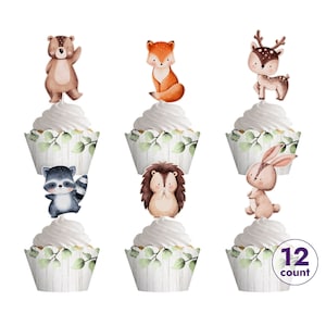 Woodland cupcaketoppers: dierenfeestdecoraties (set van 12)
