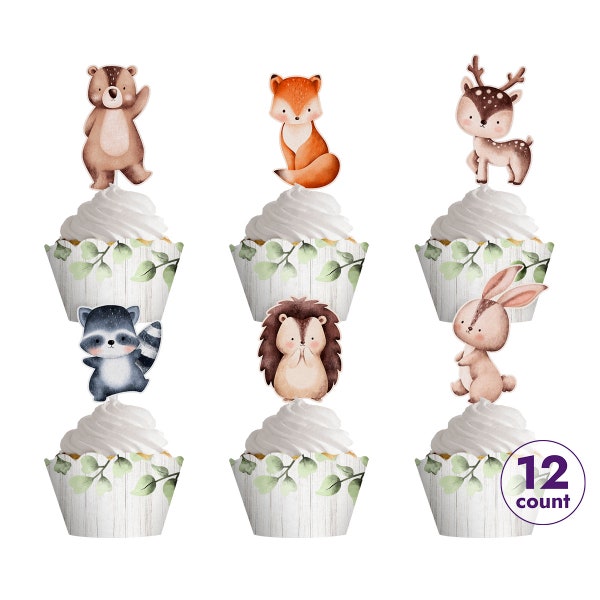 Set of 12 WOODLAND Cupcake TOPPERS, Oh boy WOODLAND cupcake toppers, woodland party decorations, woodland baby food decor woodland boy decor