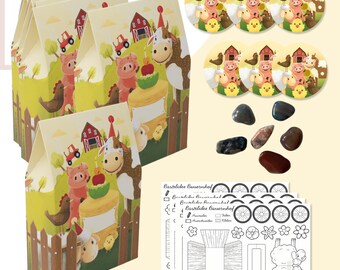 Bauernhof Mitgebsel und Kreativ Set: Mitgebseltütchen, Bastelspaß, Magnete & Glücksteine für 6 Kinder