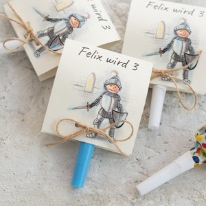 Personalisierte Einladungen zum Kindergeburtstag mit Partytröte - Ritter
