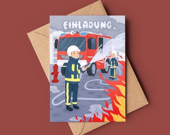 Feuerwehr Einladung zum Kindergeburtstag 6 Stück inkl. Umschlag