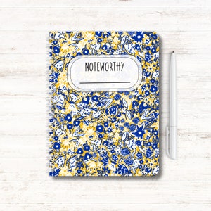 Customizable Notebook | Floral Notebook | Soft Cover Journal | Spiral Journal | School Stationery | Blue & Yellow Journal | New Teacher Gift