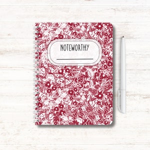 Maroon & White Notebook | Customizable Notebook | Floral Notebook | Soft Touch Notebook | Spiral Journal | School Stationery