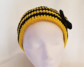 Yellow and Black Headband with Flower detail, Bumblebee Headband, Bee headband with flower detail,