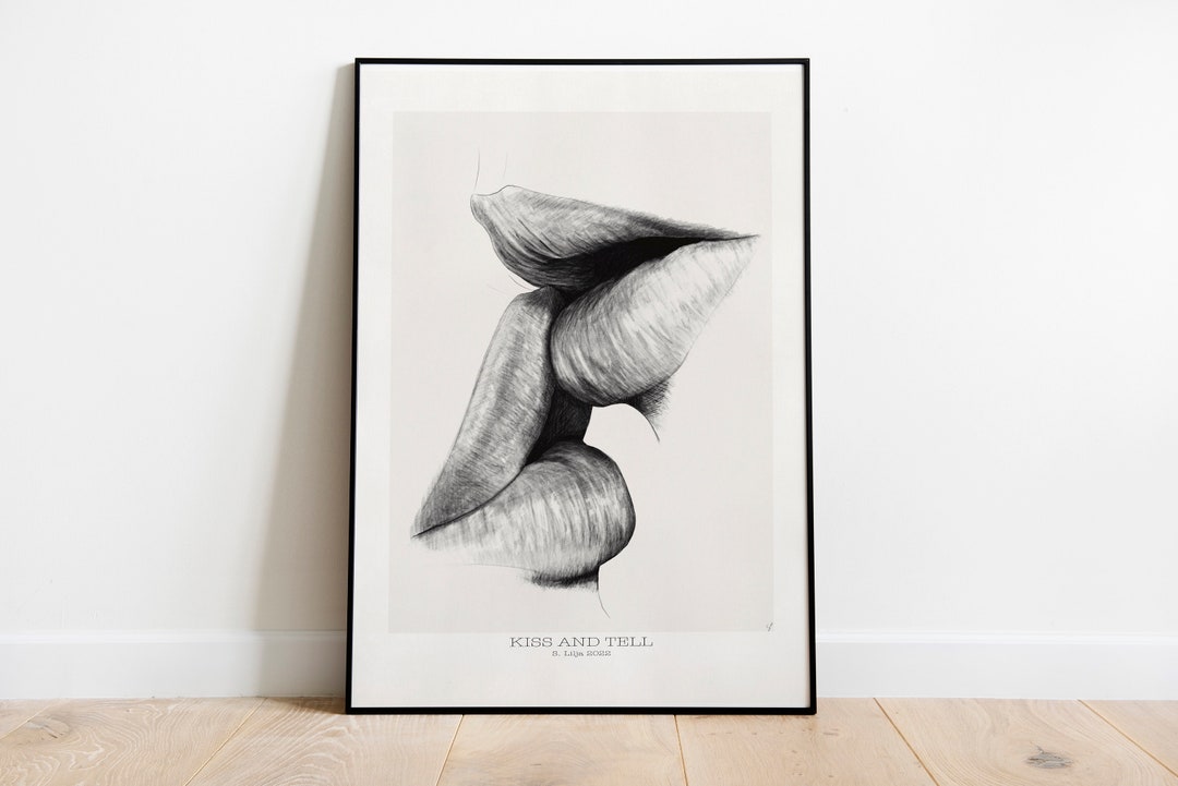 Kissing Poster Romantic Art Black and White Vintage Wall Etsy