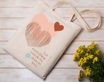 Christian Women's Canvas Tote Bag Heart Design, Religious Shoulder Shopping Bag, Faithful Gift, Bible Study Carryall, Church Event Purse
