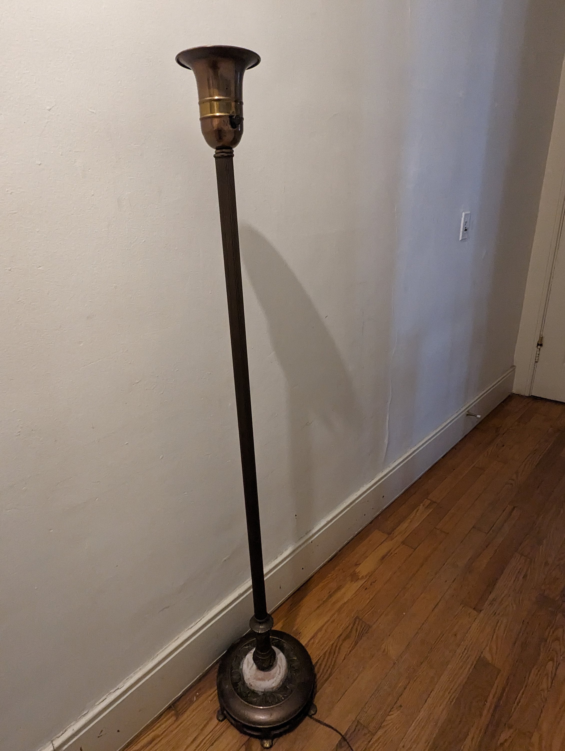 Antique Torchiere Floor Lamp With Ornate Base Art Deco Solid Brass