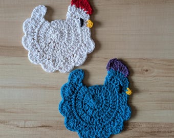 Chicken Coasters , Animal Gift , Cute Crochet , Eco Friendly , Gaming Farming Gift