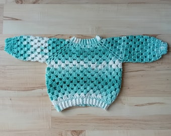 Handmade Granny Stitch Crochet Jumper for Baby, Baby Shower Gift, Unisex Sweater