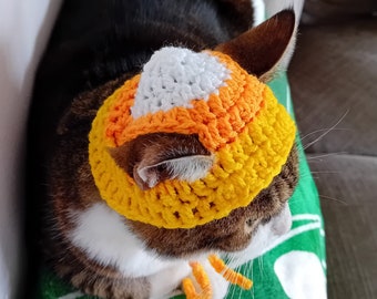 Candy Corn Hat for Cats & Small Dogs , Halloween Pet Dress Up , Cat Beanie