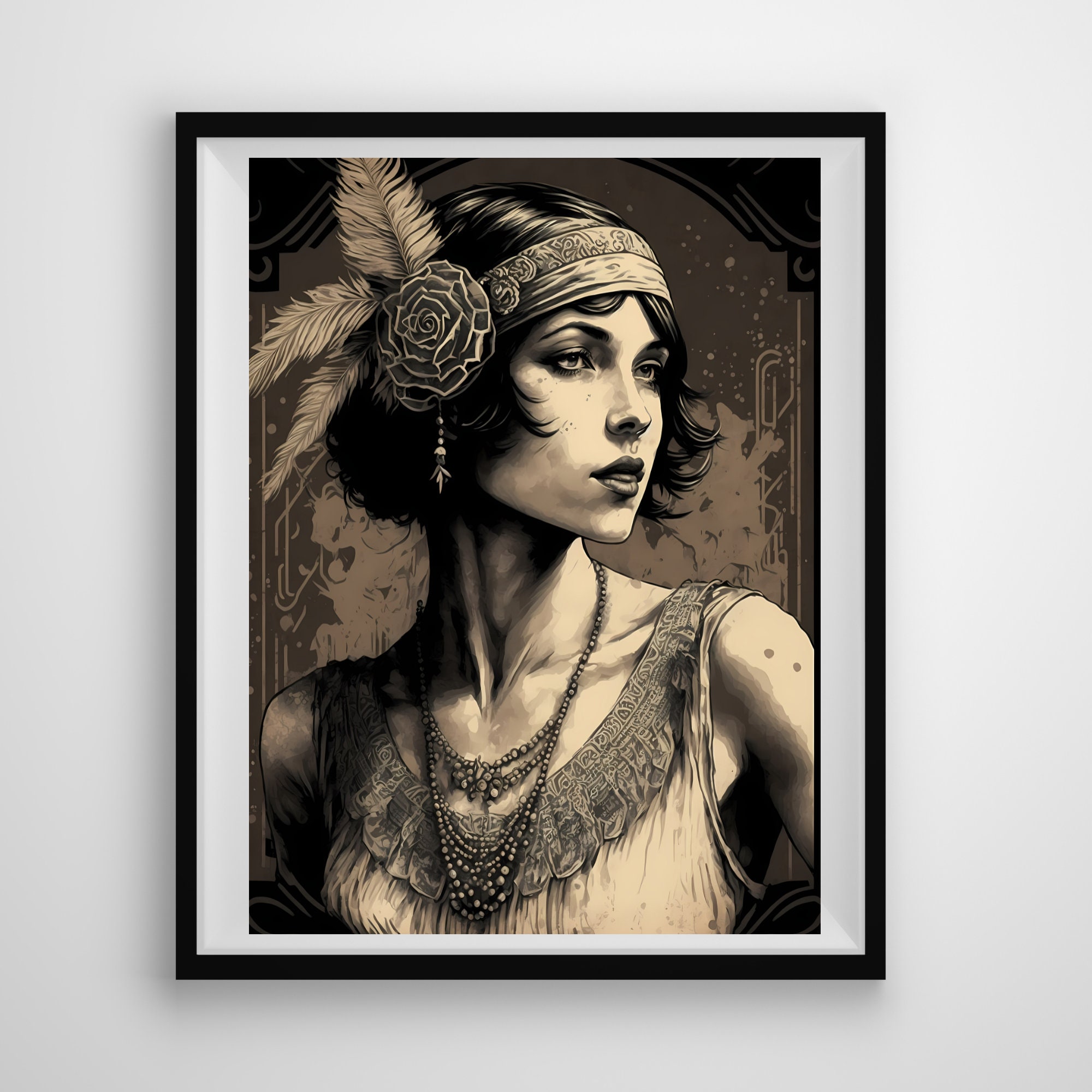 Vintage Painting of Flapper Girl Silent Movie Star 1920s Style Painting  Golden Era Art Deco the Great Gatsby Style Home Decor Wall Art -   Denmark