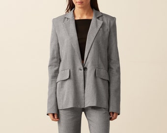 Oversized Blazer  - 100% Organic Cotton - Grey Chevron. Tencel lining, extra long sleeves, boyfriend style, boxy fit, sustainable, ethical