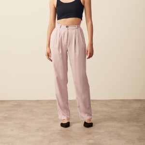 Pleated Wide Leg Tencel Trousers 100% Tencel Rose. Classic double pleats bottoms, relaxed style, mid rise with partial elastic sides image 1