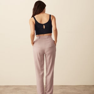 Pleated Wide Leg Tencel Trousers 100% Tencel Rose. Classic double pleats bottoms, relaxed style, mid rise with partial elastic sides image 4