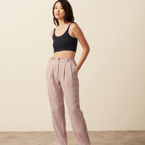 Pleated Wide Leg Tencel Trousers 100% Tencel Rose. Classic double pleats bottoms, relaxed style, mid rise with partial elastic sides image 2