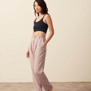 Pleated Wide Leg Tencel Trousers 100% Tencel Rose. Classic double pleats bottoms, relaxed style, mid rise with partial elastic sides image 3