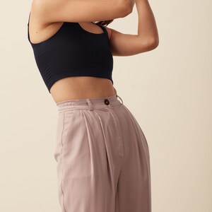 Pleated Wide Leg Tencel Trousers 100% Tencel Rose. Classic double pleats bottoms, relaxed style, mid rise with partial elastic sides image 5