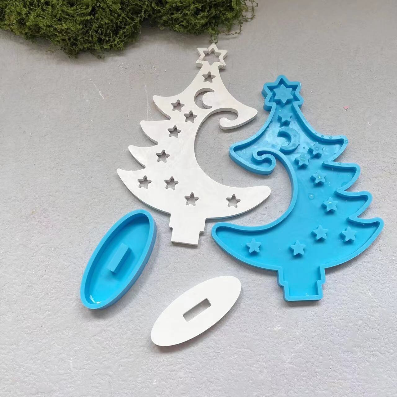 Moule En Silicone Pour Plateau De Noël - Diamètre 26,5 Cm - Motifs étoiles Et Arbres - Pour Résine, Plâtre, Cire - DIY Déco